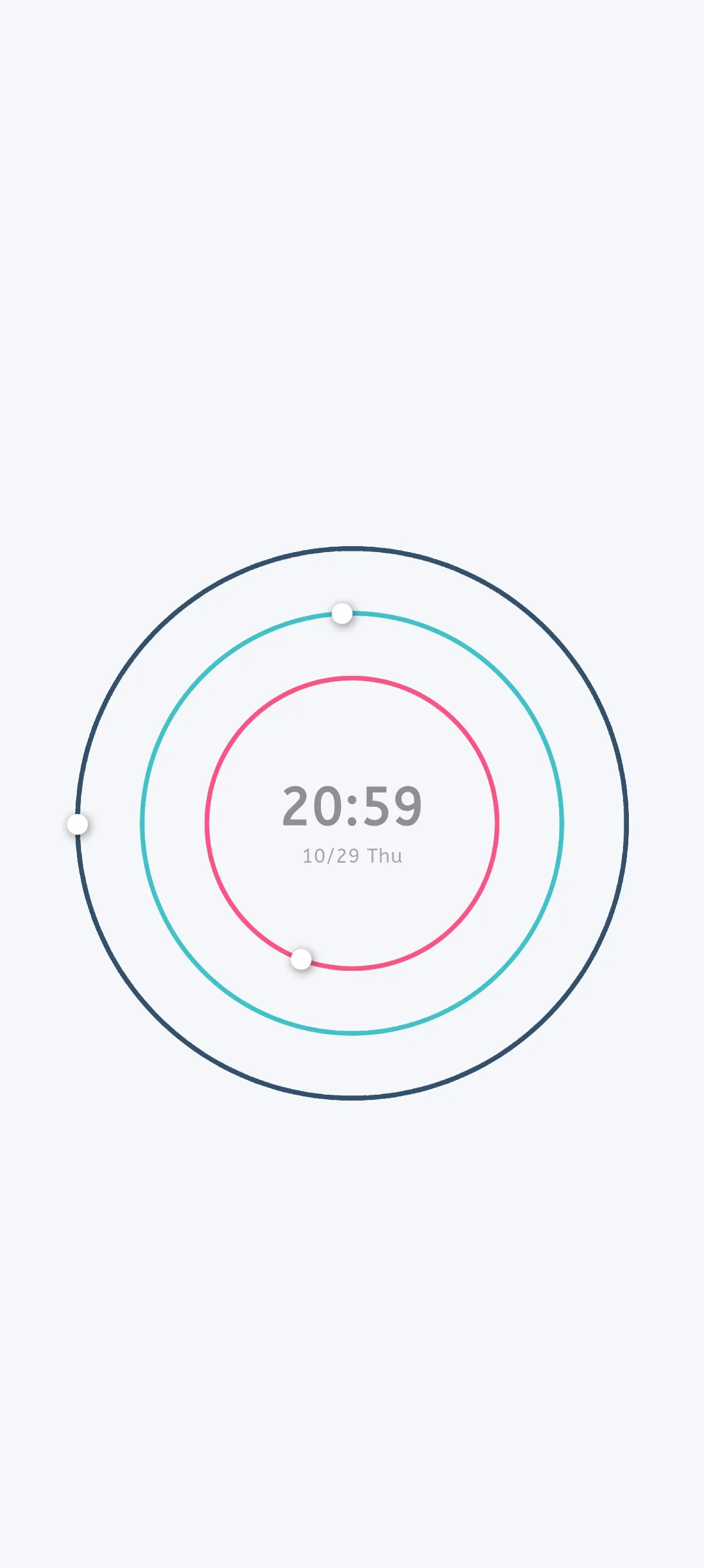 Moc orbit clock with teal and coral rings